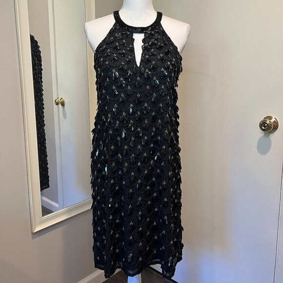 Parker Black fully beaded Halterneck Mini Cocktail Dress, Size 8 - Picture 1 of 16